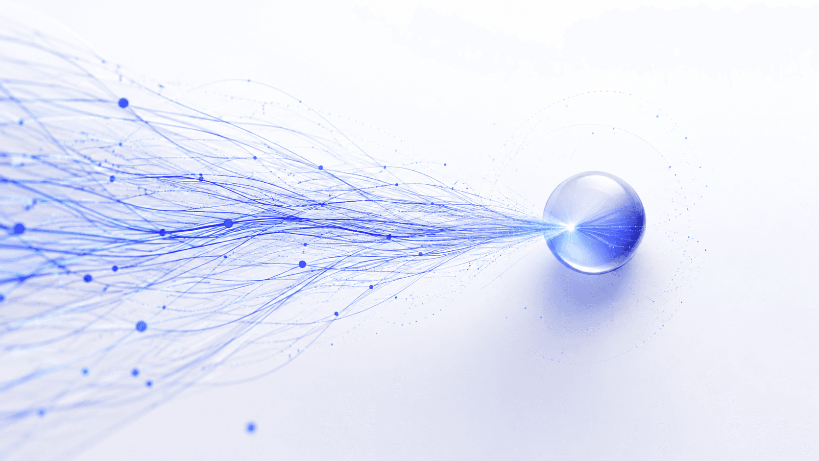 Streams of data converging into a single conversational answer.